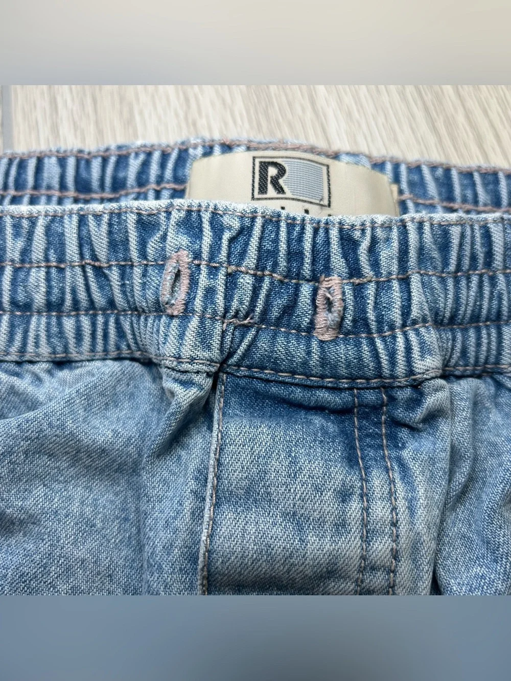 Vintage 90s Rigolletto Light Wash Elastic Waist Denim Shorts Men’s Jorts Sz L 9”